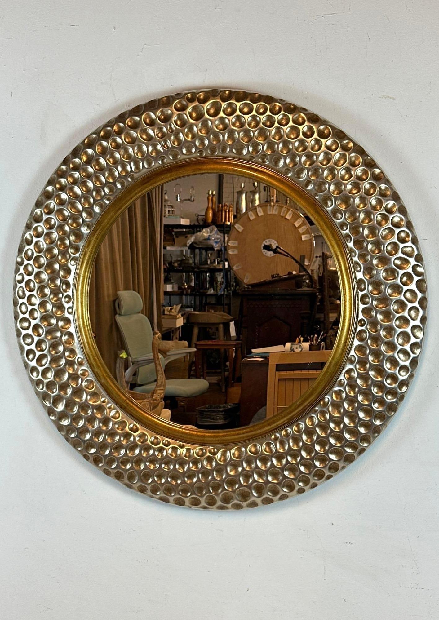 LARGE ROUND WALL MIRROR IN A CONTEMPORARY TEXTURED METALLIC FINISH FRAME (1 of 8)