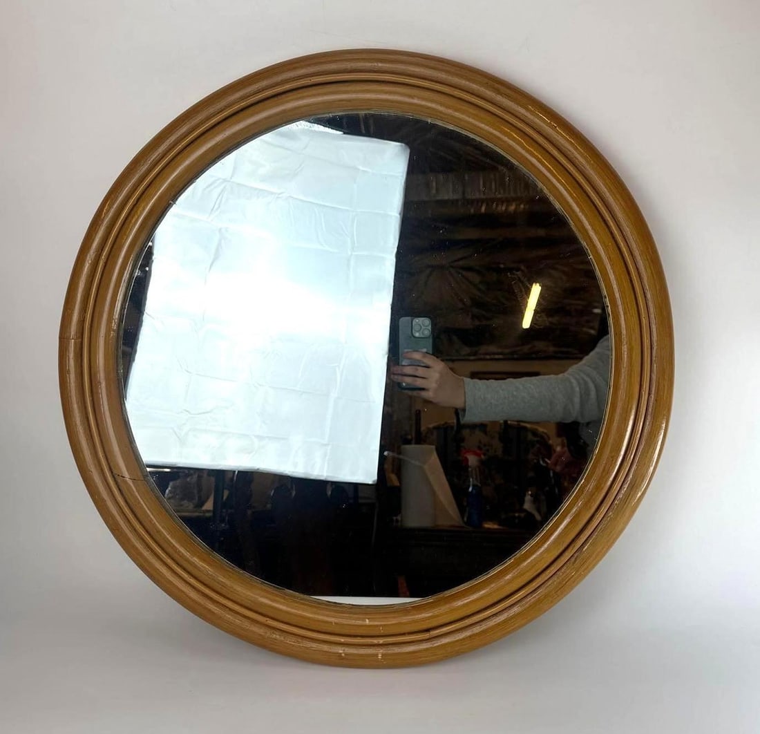 ROUND MID CENTURY STYLE WOODEN MIRROR (1 of 7)