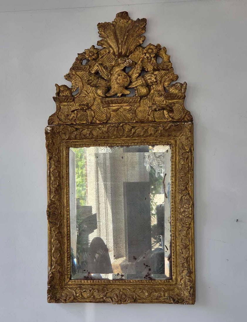 ITALIAN BAROQUE STYLE GILTWOOD CUSHION MIRROR WITH PIERCED CRESTING (1 of 15)