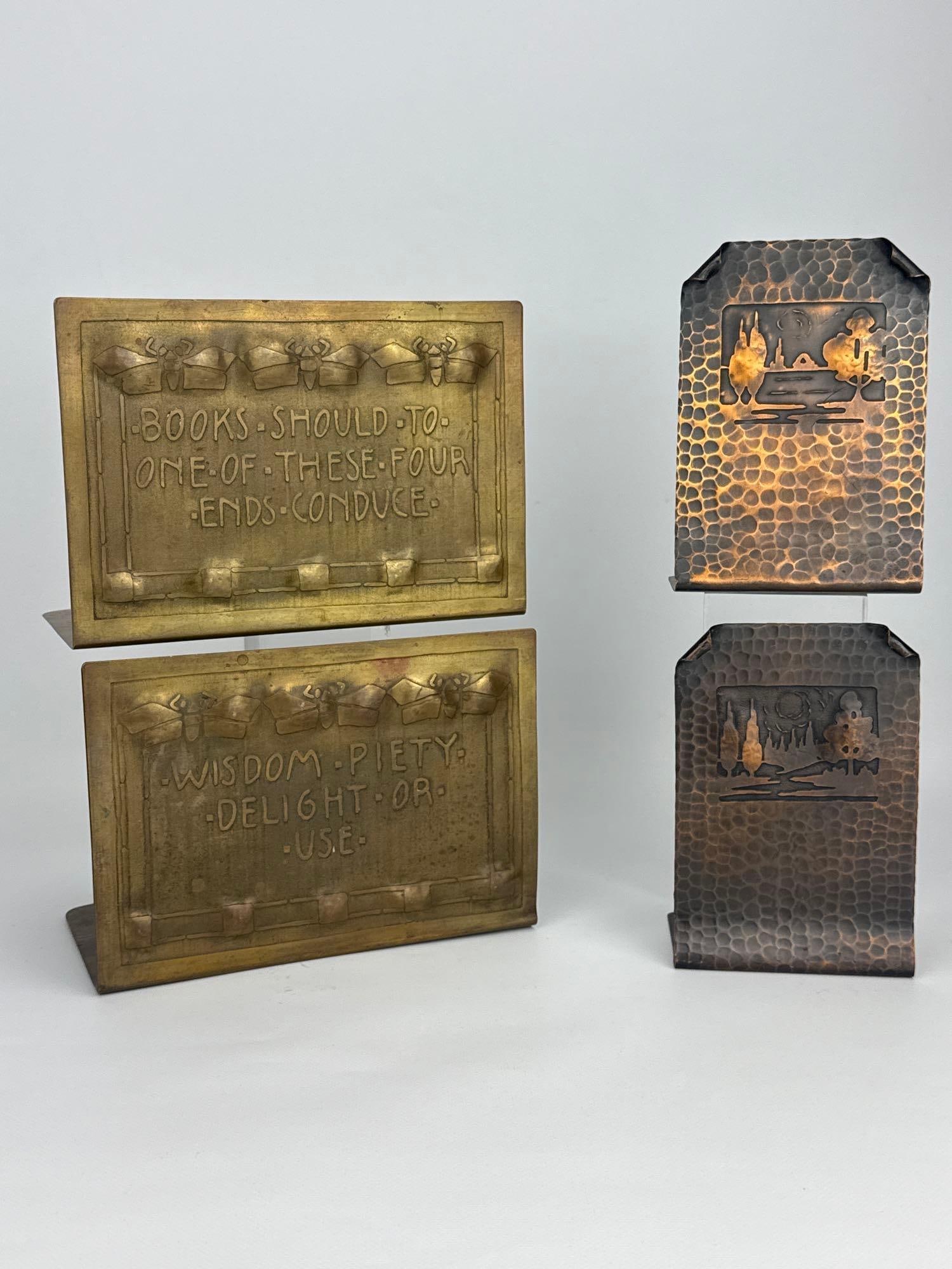 TWO SETS OF VINTAGE ARTS & CRAFTS BOOKENDS INCLUDING EARLIEST CRAFTSMAN STUDIOS MARK (1 of 17)