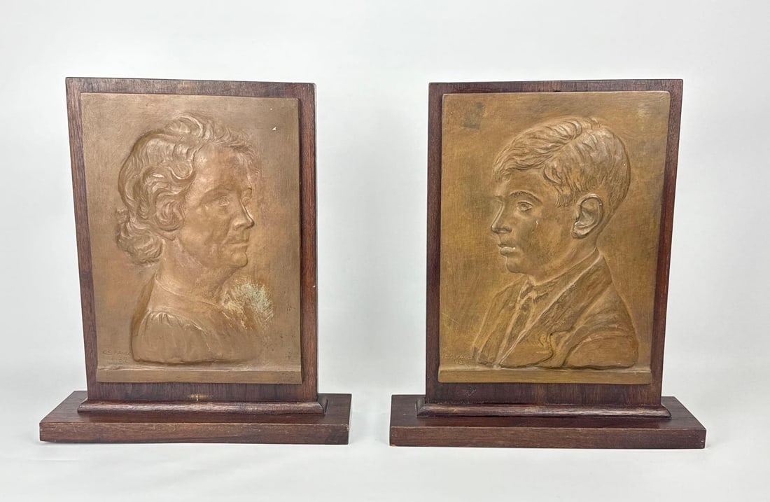 PAIR OF VINTAGE CARTAINO S. PAOLO SIGNED BRONZE PORTRAIT RELIEF PLAQUES (1 of 12)