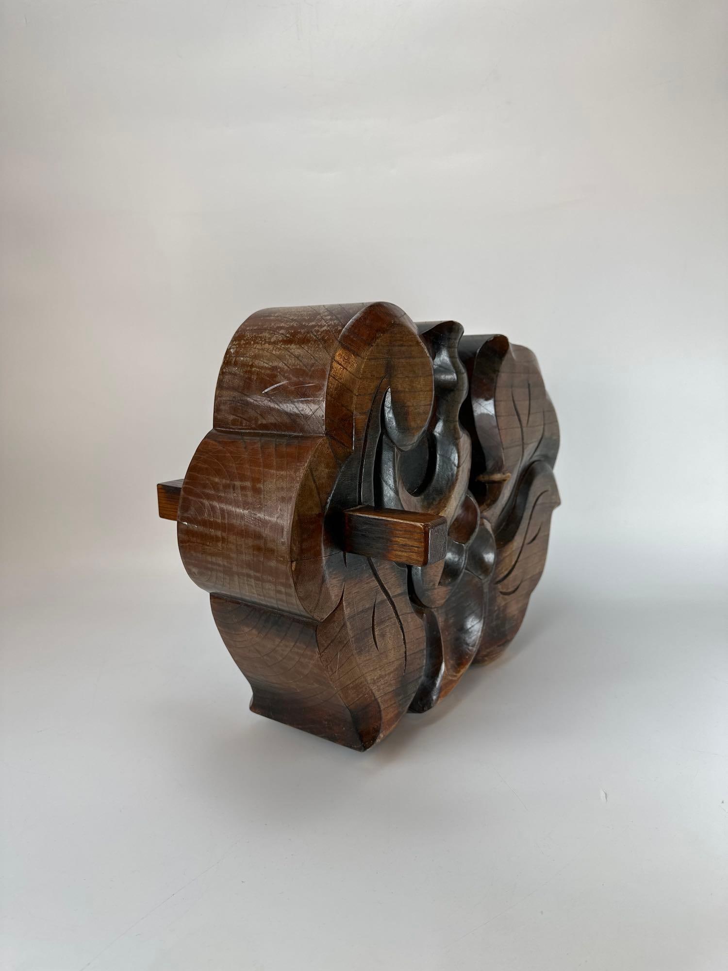 LARGE 17-INCH VINTAGE HAWAIIAN HAND-CARVED WOODEN ASIAN SCULPTURE ARCHITECTURAL ELEMENT (1 of 9)