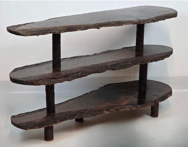 VINTAGE STUDIO CRAFT LIVE EDGE THREE TIER WOOD CONSOLE TABLE (1 of 12)