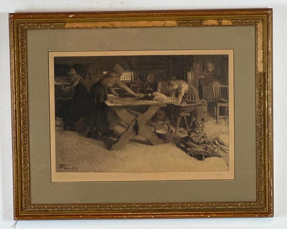 ANDERS ZORN SIGNED ETCHING "BAKING THE BREAD" - 2