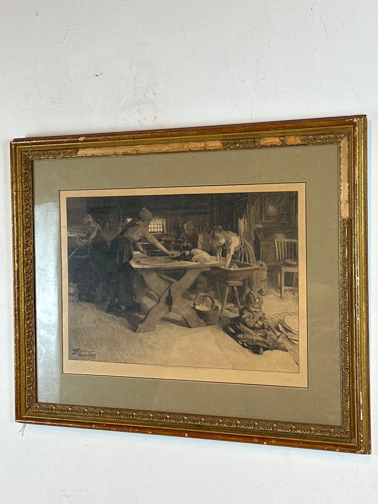 ANDERS ZORN SIGNED ETCHING "BAKING THE BREAD" - 3