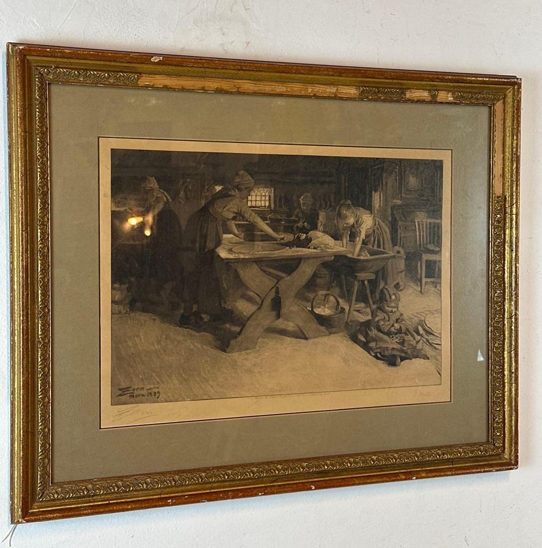 ANDERS ZORN SIGNED ETCHING "BAKING THE BREAD" - 4