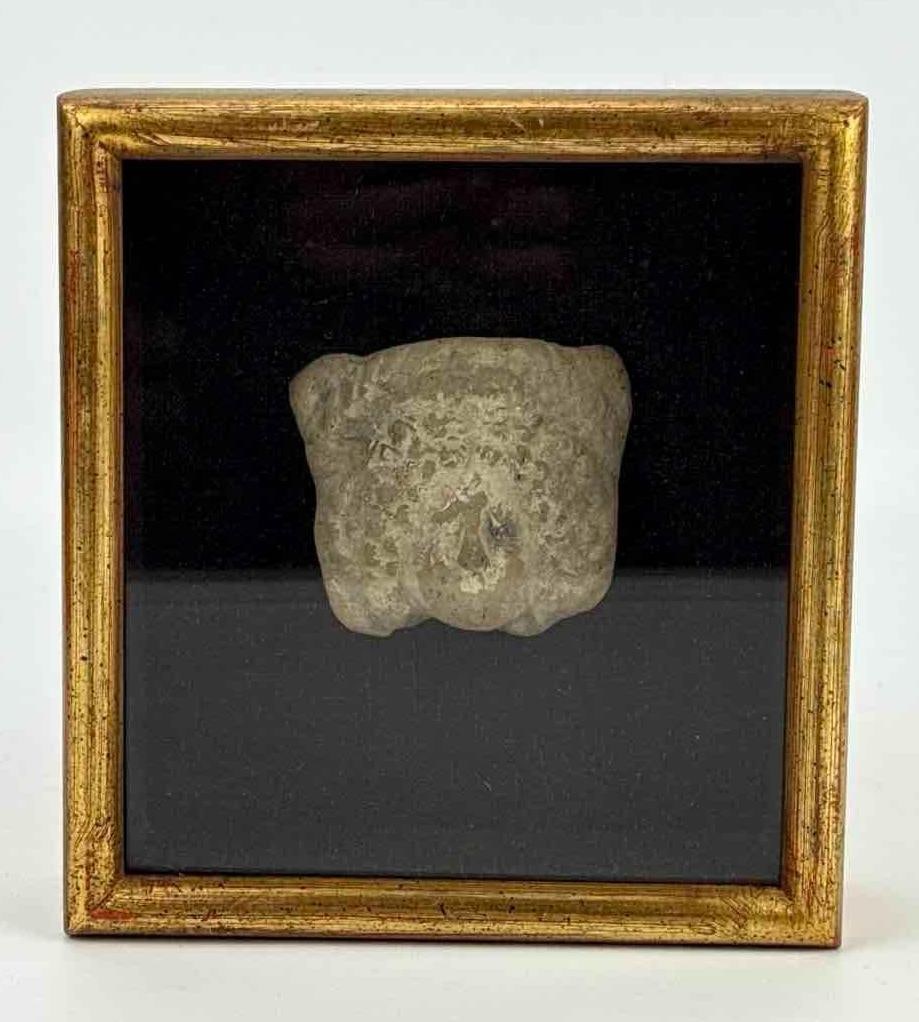 ANCIENT GREEK TANAGRA TERRACOTTA POTTERY HEAD FRAGMENT IN SHADOWBOX DISPLAY (1 of 18)