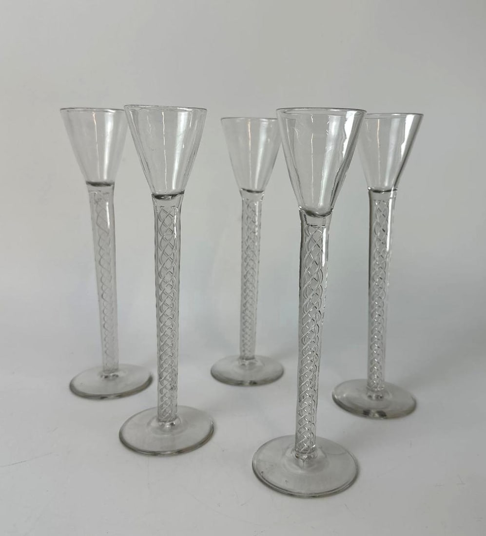 SET OF 5 JOSEPHINENHUTTE MERCURY TWIST GLASS TOASTING FLUTES (1 of 6)