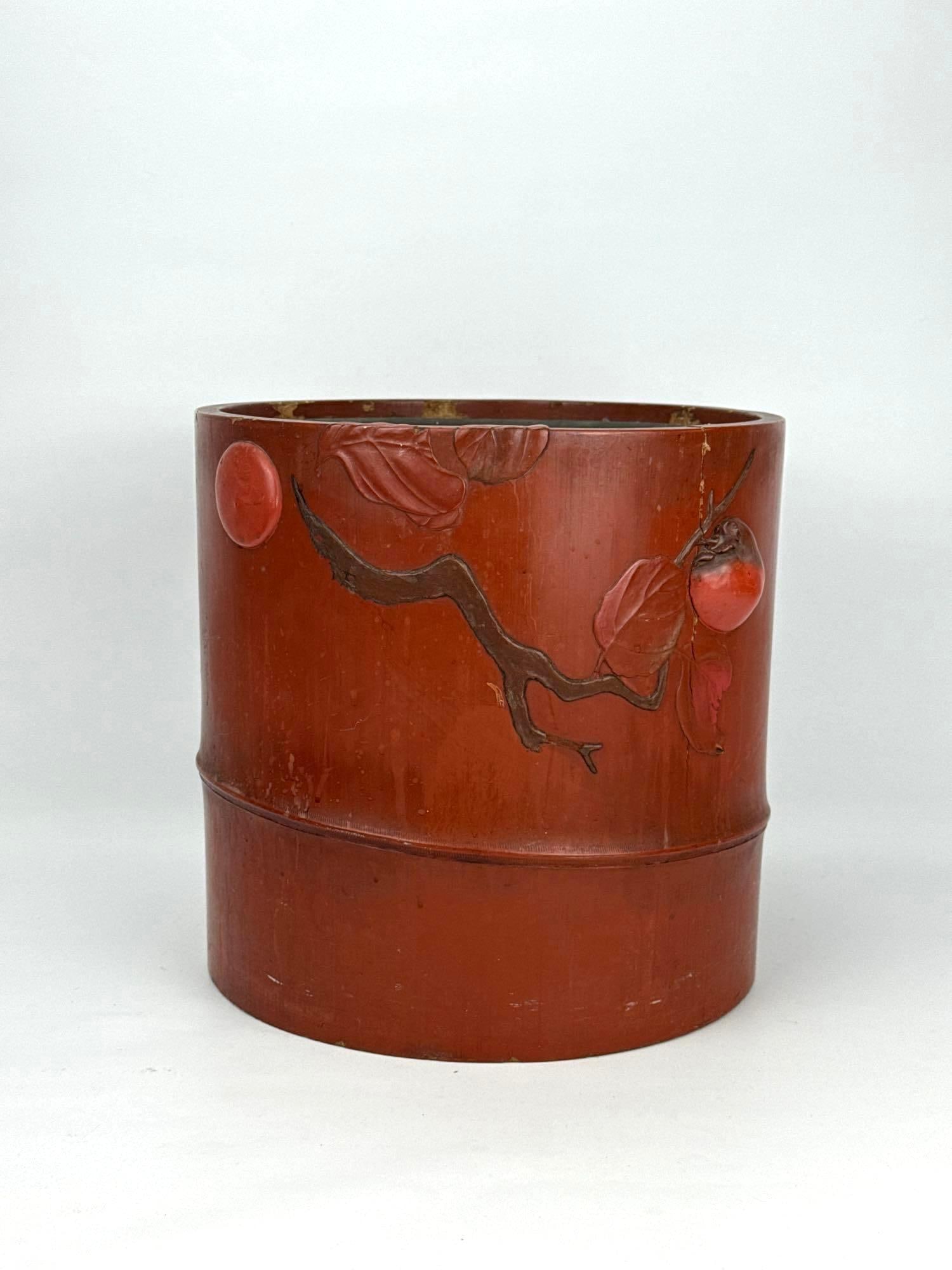 SIGNED ANTIQUE JAPANESE RED LACQUER HIBACHI CONTAINER (1 of 14)