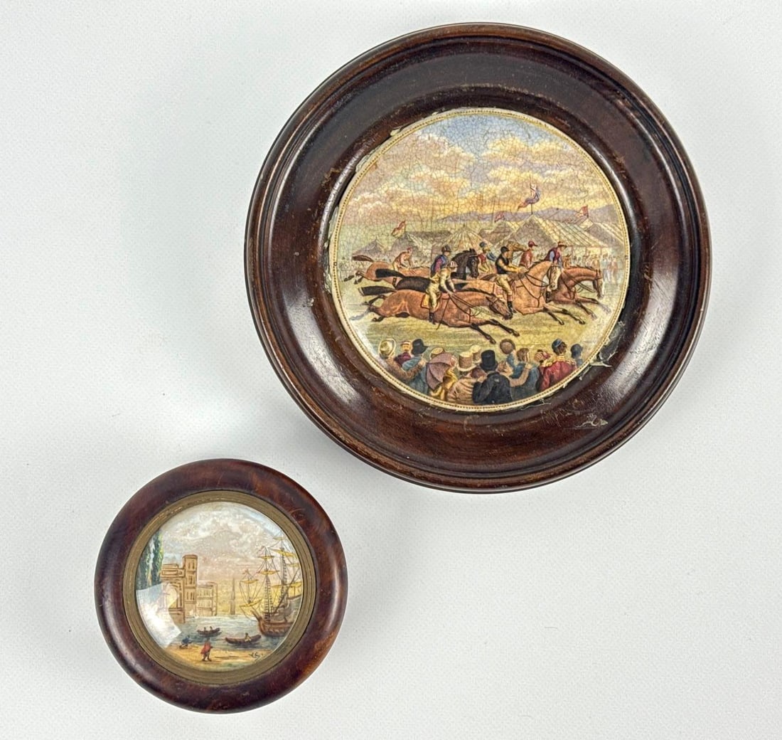 ANTIQUE PRATTWARE CERAMIC POT LID & MARITIME MINIATURE PAINTING SNUFF BOX (1 of 14)