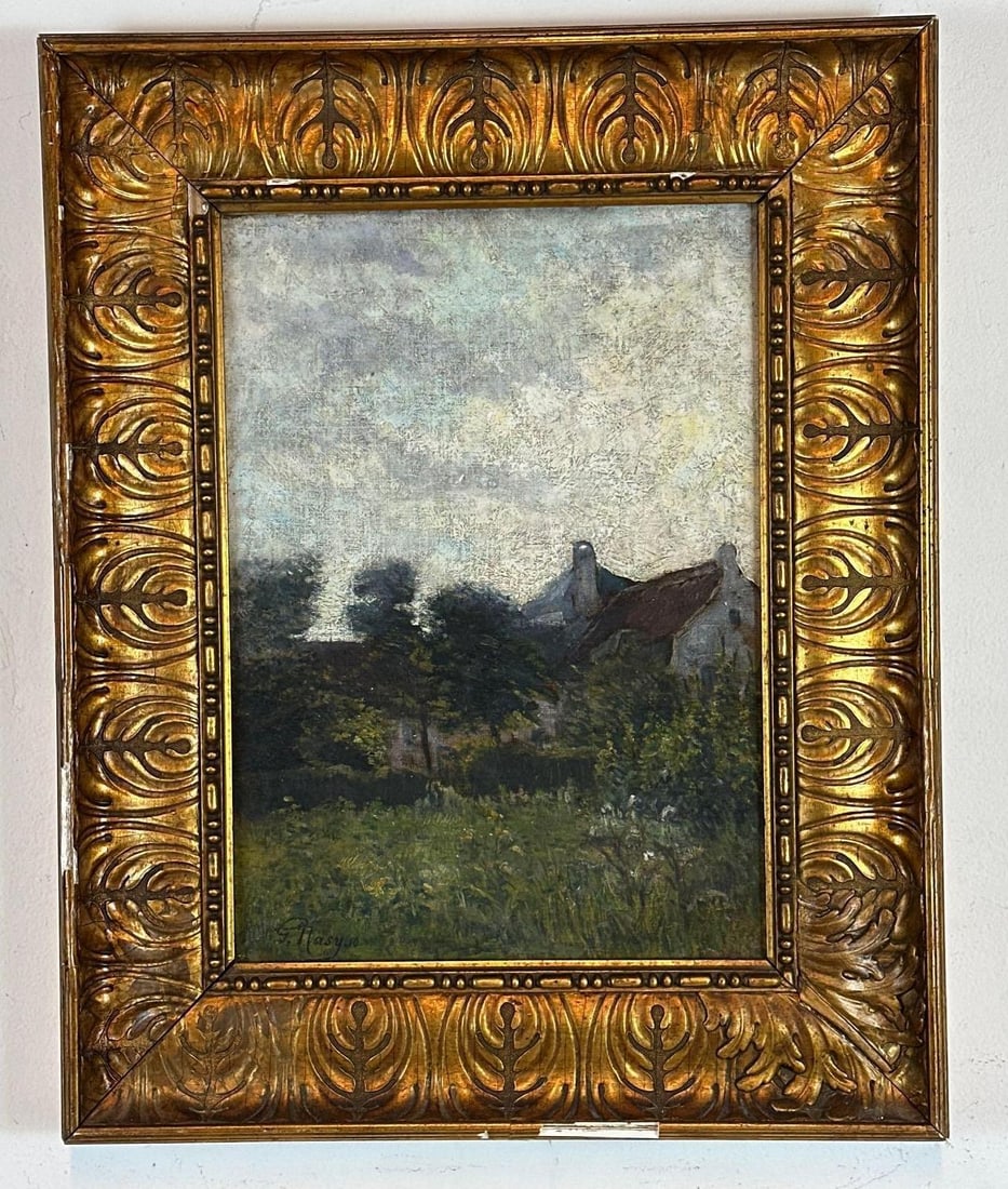 SIGNED ANTIQUE OIL LANDSCAPE PAINTING: *Oil painting of a landscape. Approximate Dimensions: 18” x 13”; Frame 25.5” x 20.5” Artist or Maker: Unknown Provenance: From a New York Collector