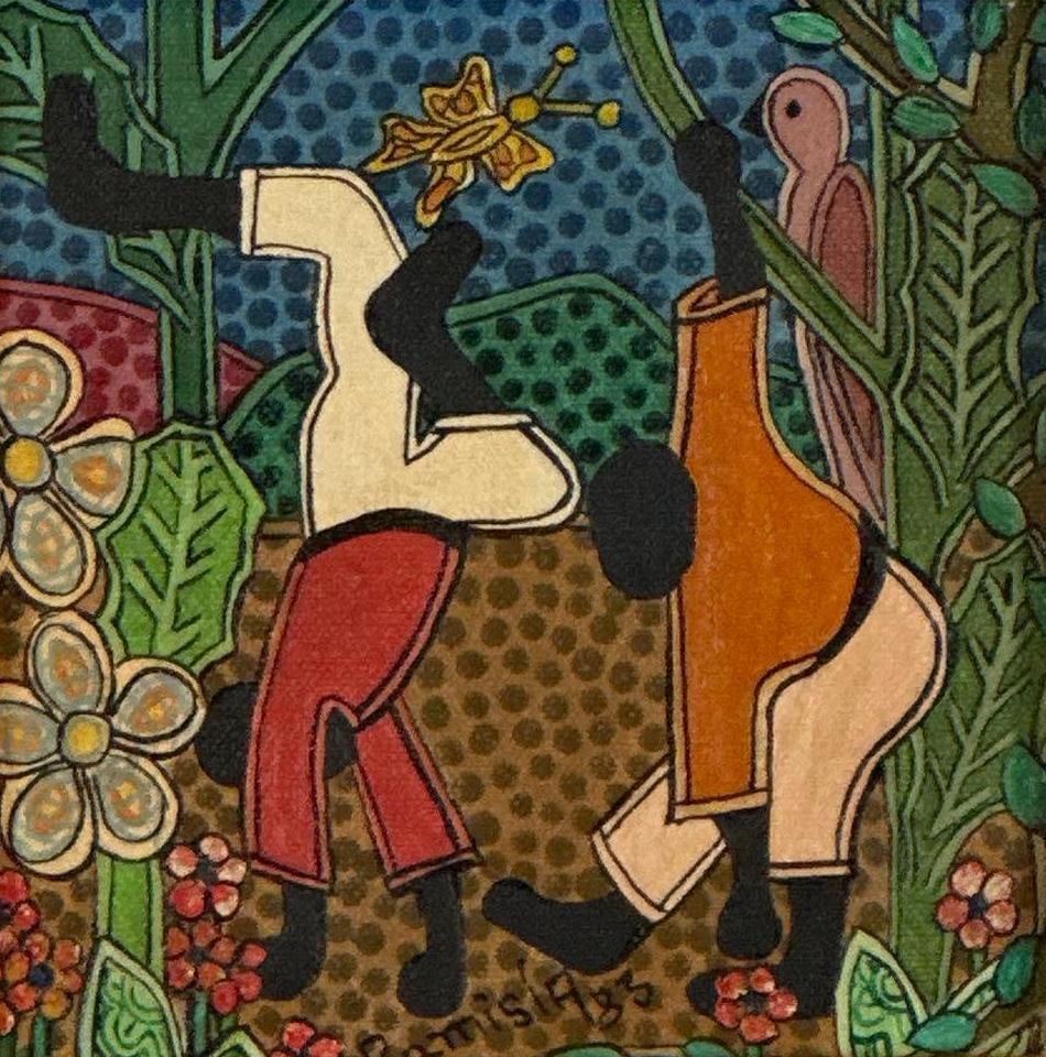 SIGNED RAMISIA TRAVASSOS SABDIN BRAZILIAN FOLK ART PAINTING CAPOEIRA SCENE (1 of 10)