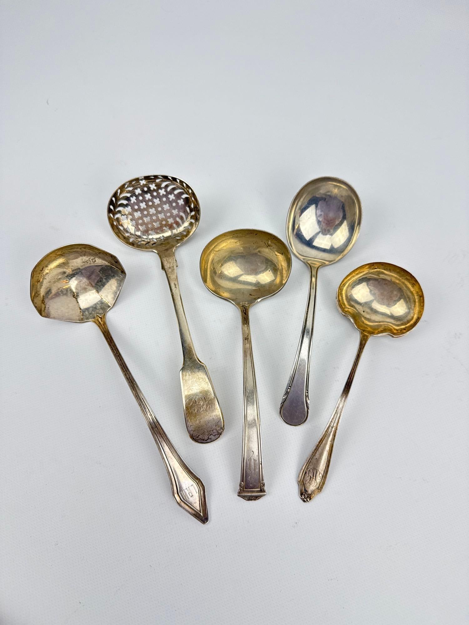 LOT OF 5 ANTIQUE STERLING SILVER LADLES (1 of 15)