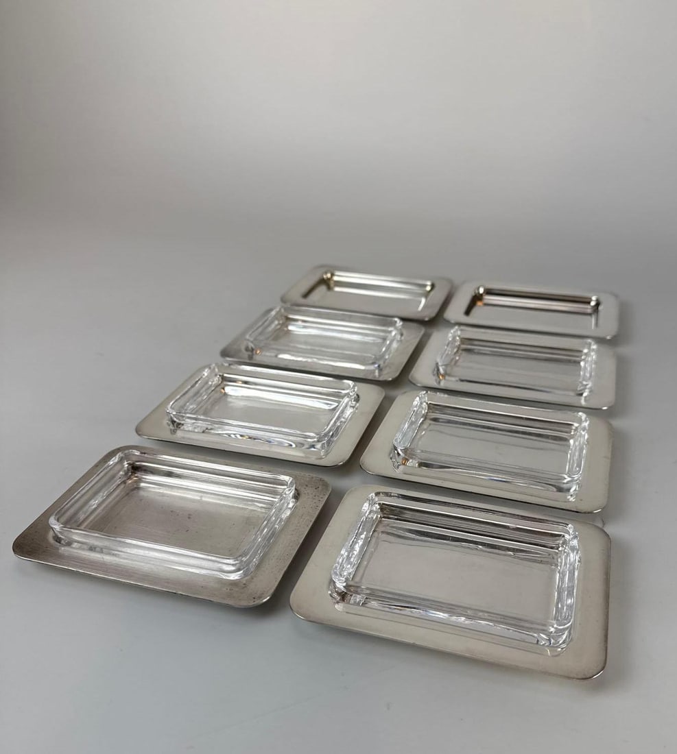 SET OF 8 VINTAGE SILVERPLATED RECTANGULAR BUTTER OR NUT DISHES (1 of 8)
