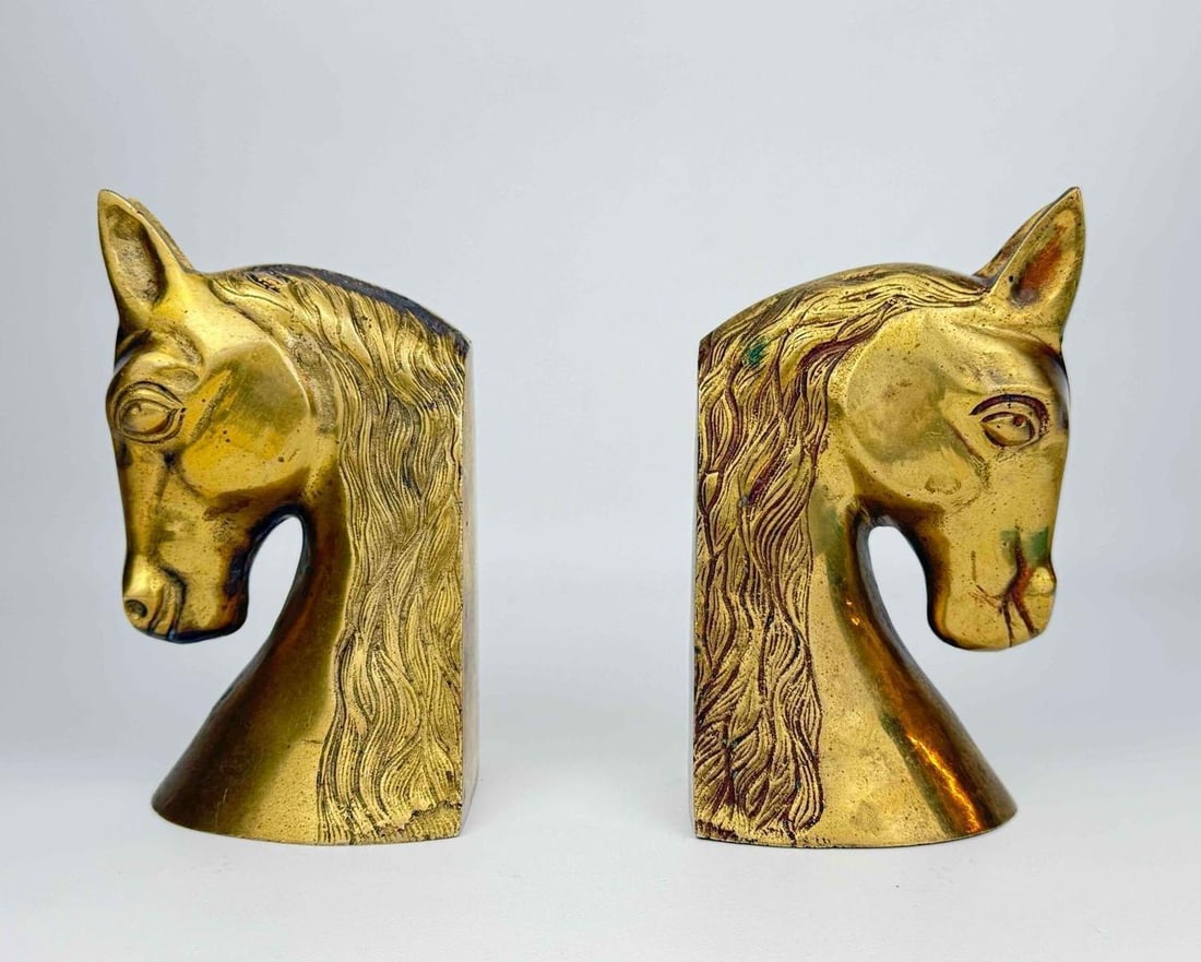 PAIR OF VINTAGE BRASS OR BRONZE HORSE HEAD BOOKENDS (1 of 7)