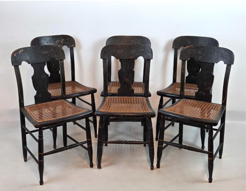 SET OF SIX ANTIQUE 19TH CENTURY GEORGIAN EBONIZED CANED SEAT SIDE CHAIRS (1 of 17)