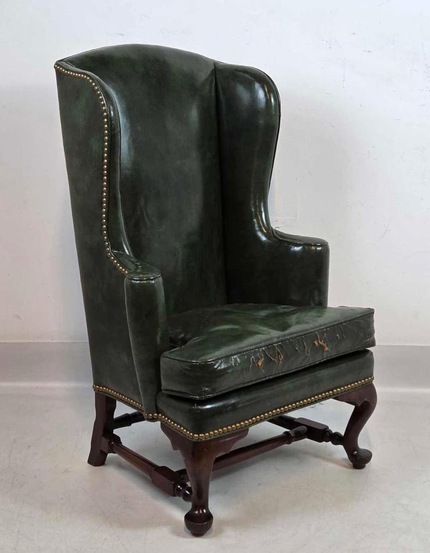 CHIPPENDALE STYLE MAHOGANY LEATHER UPHOLSTERED CHILD'S WINGBACK CHAIR WITH NAILHEAD DETAIL (1 of 17)
