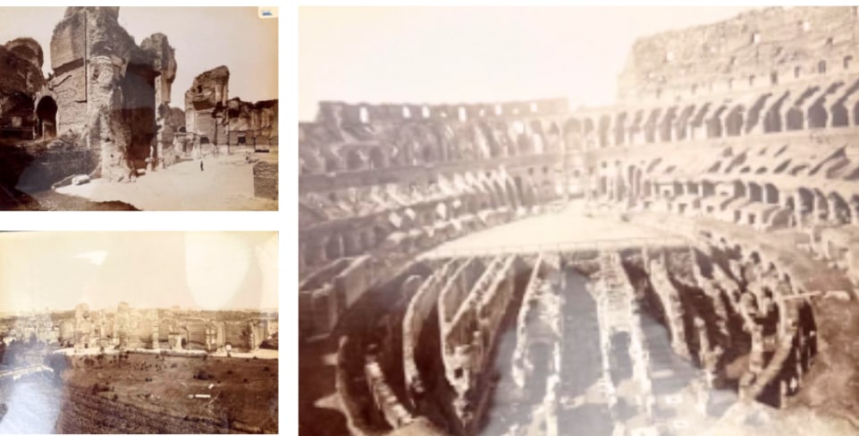 TRIO OF VINTAGE JAMES ANDERSON ALBUMEN PRINTS: COLISEUM & BATHS OF CARACALLA: *A compelling set of three large-format 19th-century albumen photographs by James Anderson. In sleeves. Approximate Dimensions: 7" x 9" Artist or Maker: James Anderson Provenance: From a New
