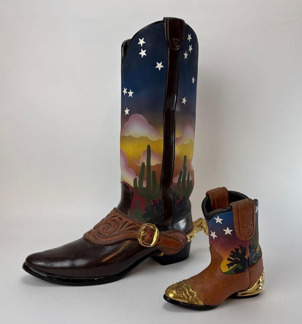 PAIR OF HAND PAINTED CERAMIC BOOT SCULPTURES BY WILLIAM WILHELMI (1 of 16)