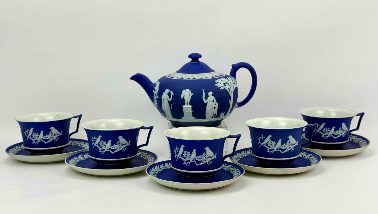 12-PIECE WEDGWOOD COBALT BLUE JASPERWARE TEA SERVICE SET (1 of 13)