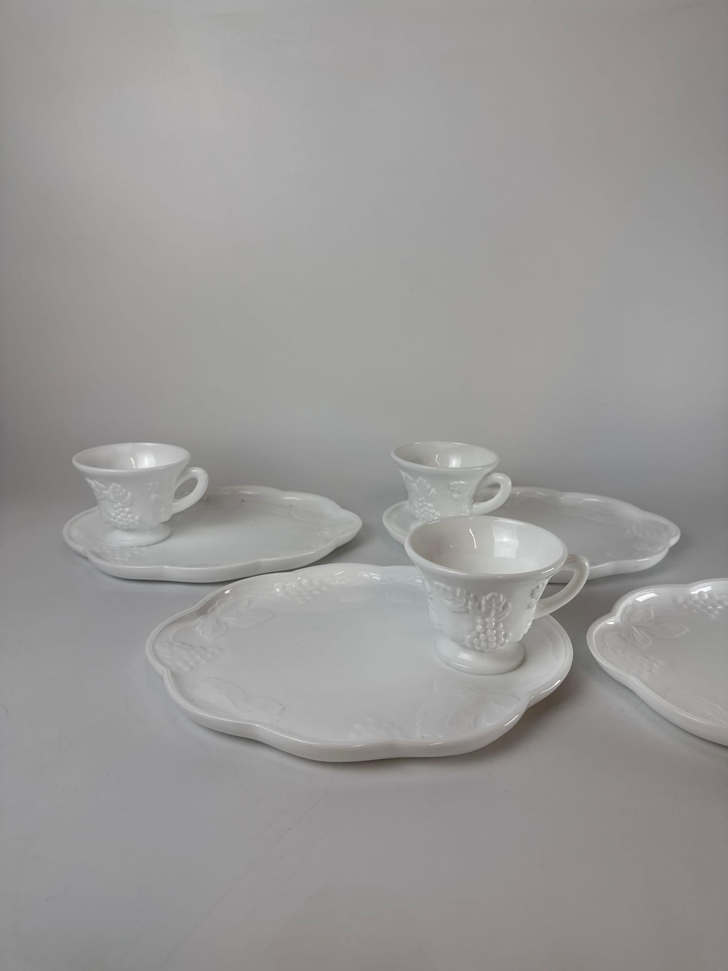 INDIANA GLASS HARVEST GRAPE MILK GLASS 7PC LUNCHEON SET (1 of 4)