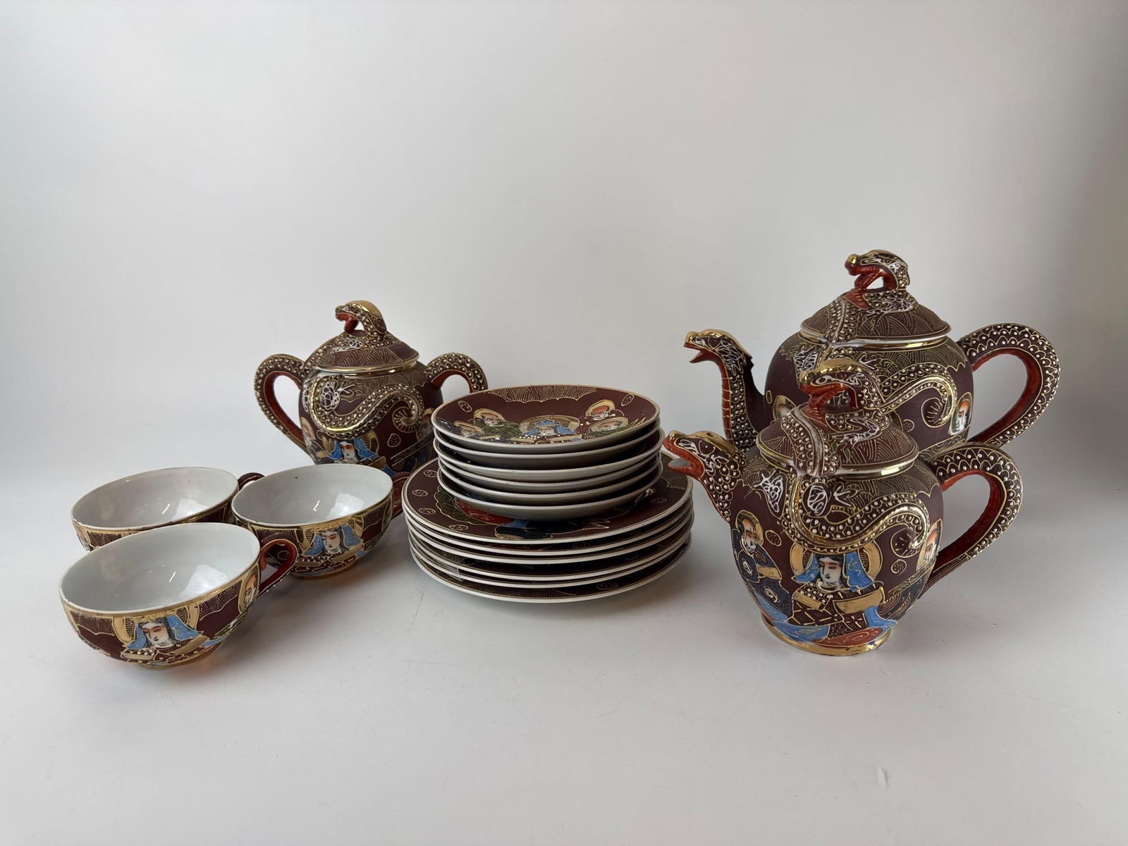 VINTAGE JAPANESE SATSUMA MORIAGE DRAGON TEA SERVICE BY MF JAPAN (1 of 7)