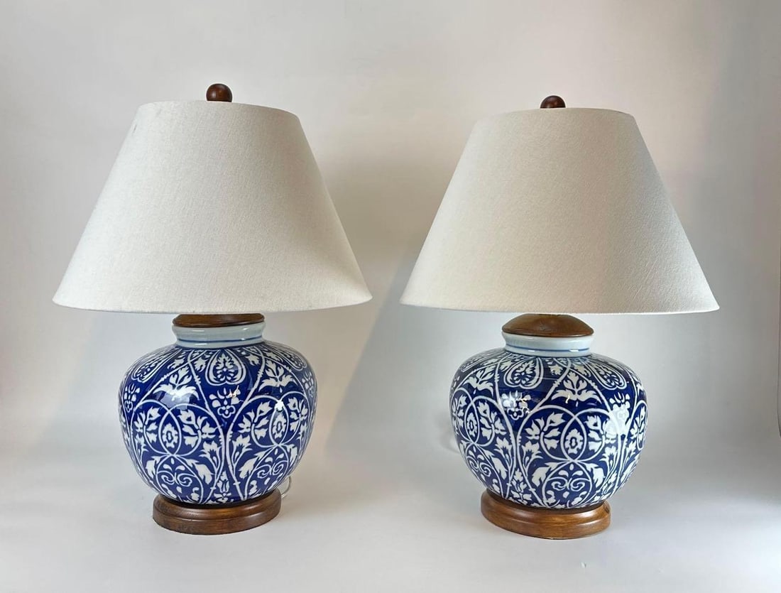 RALPH LAUREN, BLUE AND WHITE GINGER JAR LAMPS PAIR (1 of 19)