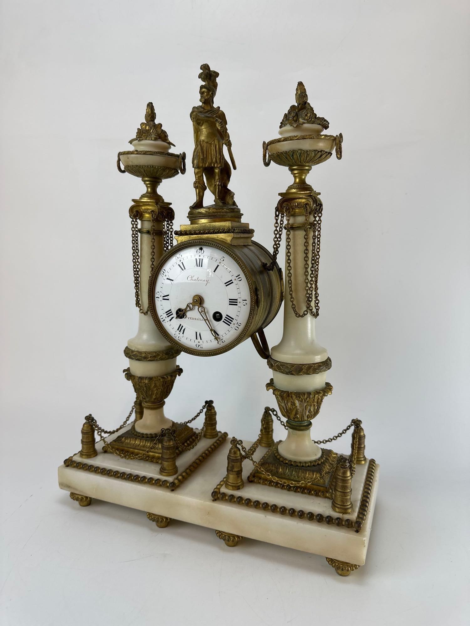 LOUIS XVI STYLE CHATENAY A VERSAILLES ORMOLU AND ALABASTER MANTEL CLOCK (1 of 11)