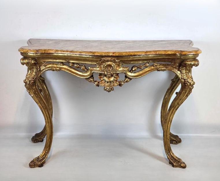 ITALIAN 18TH CENTURY LOUIS XV GILTWOOD CONSOLE TABLE W/ CONTEMPORARY FAUX FINISH TOP (1 of 20)
