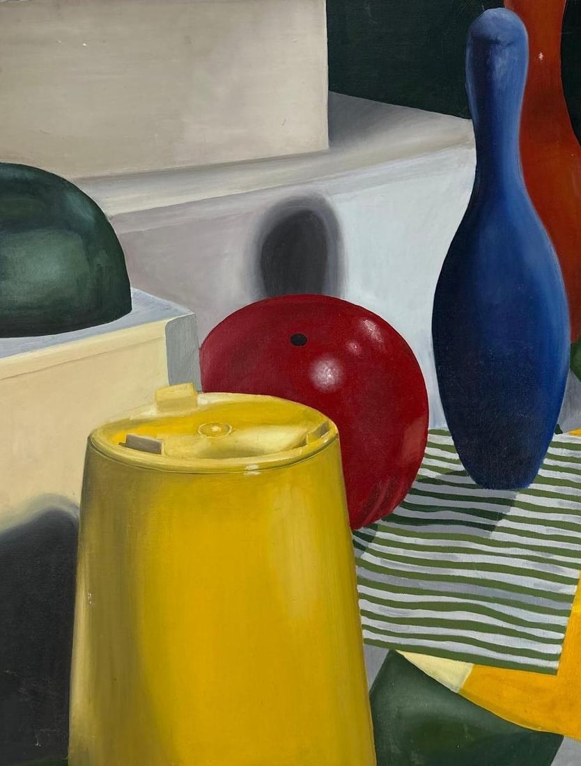 JULI B. MODERNIST STILL LIFE OIL PAINTING: Mid-to-late 20th-century painting on canvas by the artist Juli B. Approximate Dimensions: 24" x 30” Artist or Maker: Juli B. Provenance: From a New York Collector