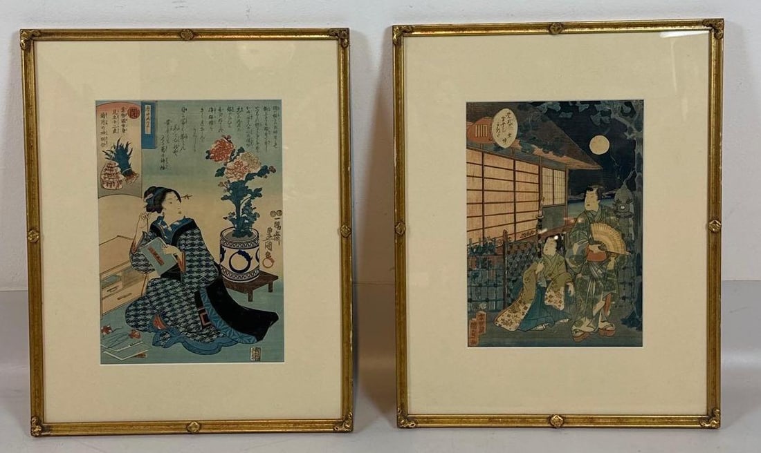 UTAGAWA TOYOKUNI & KUNISADA JAPANESE UKIYO-E WOODBLOCK PRINTS SET OF 2 (1 of 12)