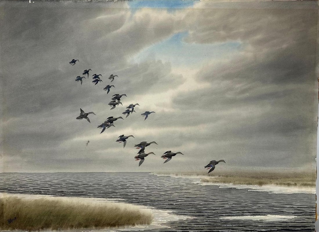 JOSEPH DAY KNAP SIGNED ORIGINAL WATERCOLOR PAINTING WATERFOWL DUCKS IN FLIGHT (1 of 7)