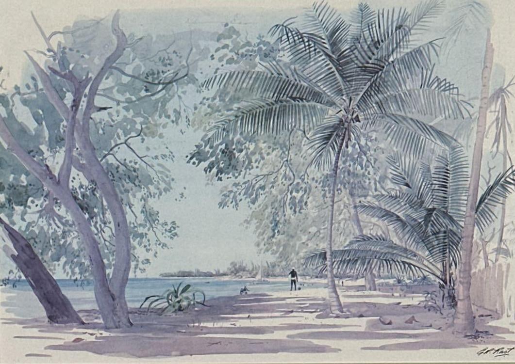 GRAHAM REDGRAVE RUST SIGNED ORIGINAL TROPICAL BEACH LANDSCAPE WATERCOLOR PAINTING (1 of 8)