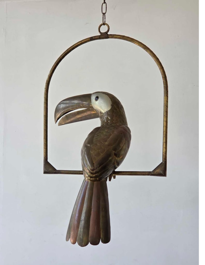 VINTAGE SERGIO BUSTAMANTE MEXICAN MODERNIST BRASS AND COPPER HANGING TOUCAN SCULPTURE (1 of 14)