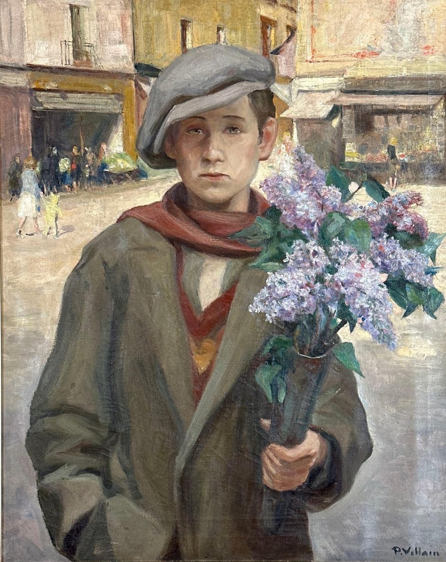 PIERRE VILLAIN FRENCH SOCIAL REALISM OIL PAINTING PORTRAIT OF A PARISIAN FLOWER SELLER (1 of 7)
