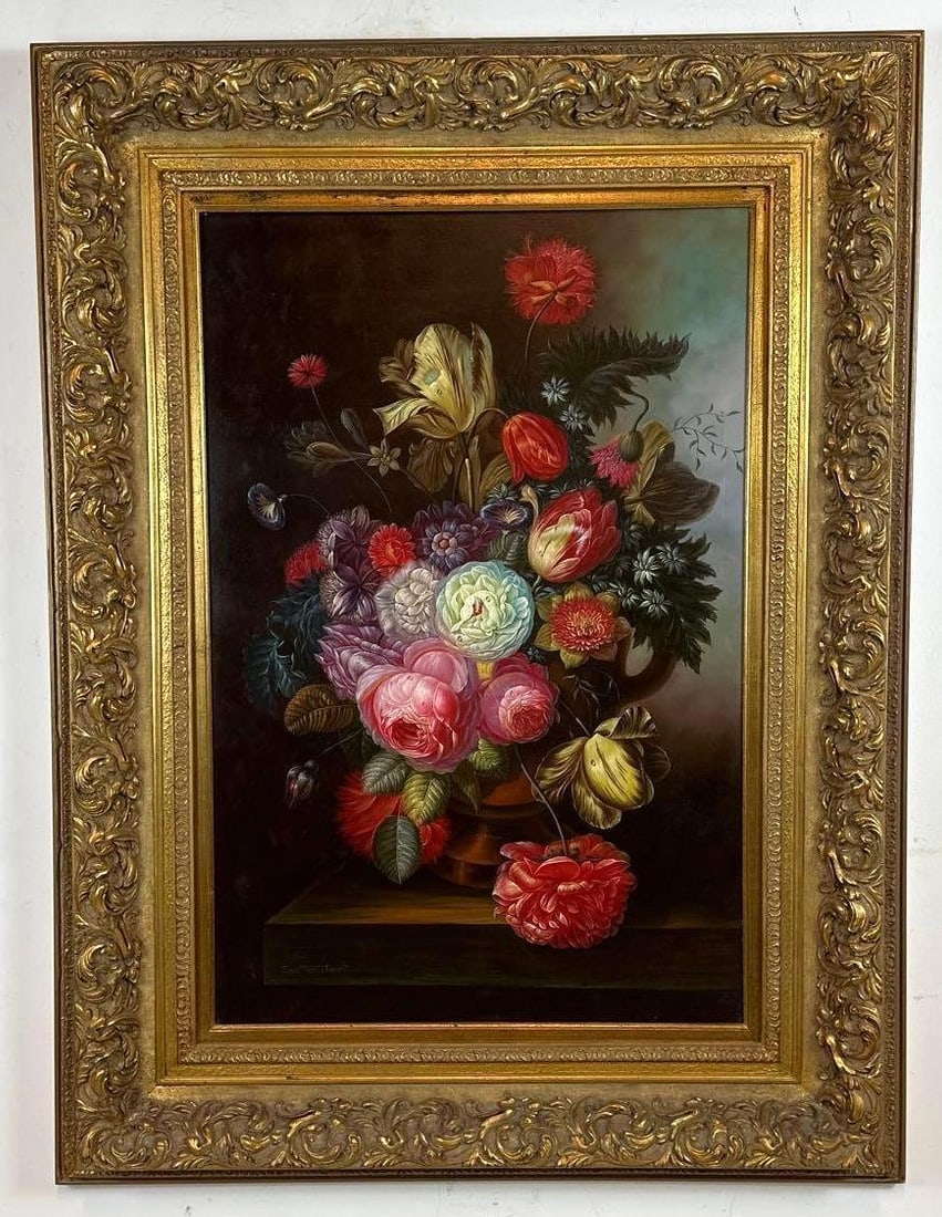 VINTAGE DUTCH SCHOOL STILL LIFE OIL PAINTING SIGNED SCHOUTEN IN GILT SALON FRAME (1 of 9)