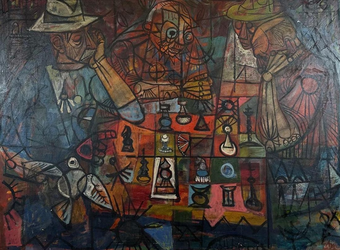 IRVING AMEN "GAME OF KINGS" LARGE ORIGINAL PAINTING (1 of 8)