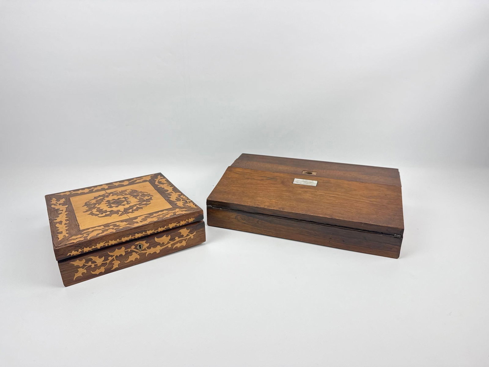 GROUP OF 2 ANTIQUE VICTORIAN WOODEN WRITING LAP DESKS WITH KEY (1 of 8)