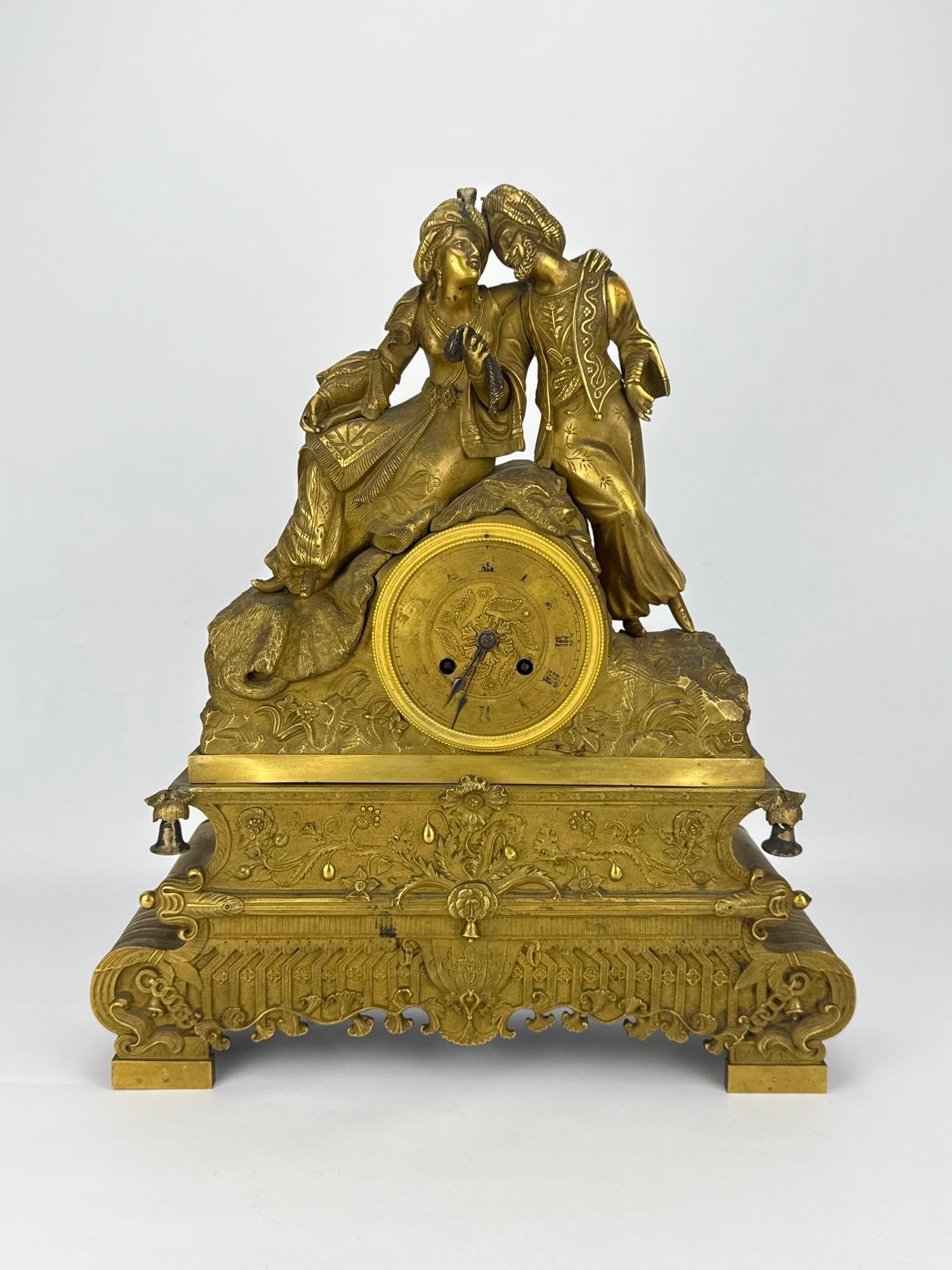 ANTIQUE FRENCH, GREEK-REVOLUTION ORIENTALIST GILT BRONZE MANTEL CLOCK (1 of 17)