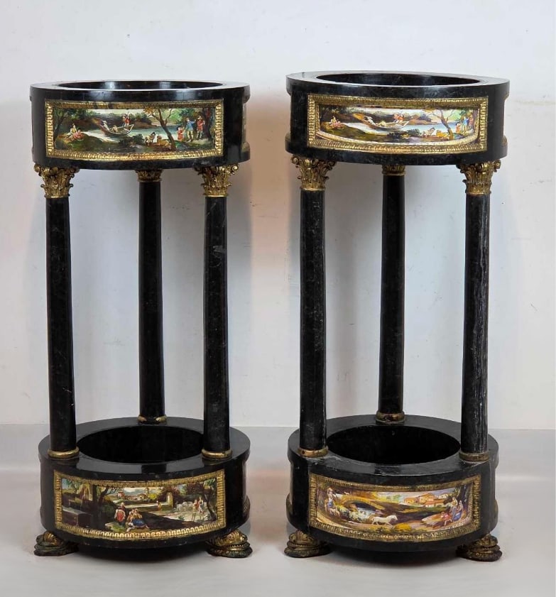 PAIR OF EMPIRE STYLE BLACK TESSELLATED ATONE MARBLE JARDINIERE PLANTER STANDS (1 of 18)