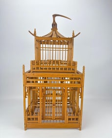 VINTAGE PAGODA STYLE BAMBOO BIRD CAGE