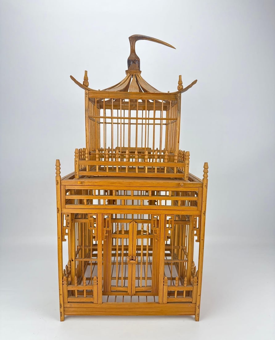 VINTAGE PAGODA STYLE BAMBOO BIRD CAGE (1 of 10)