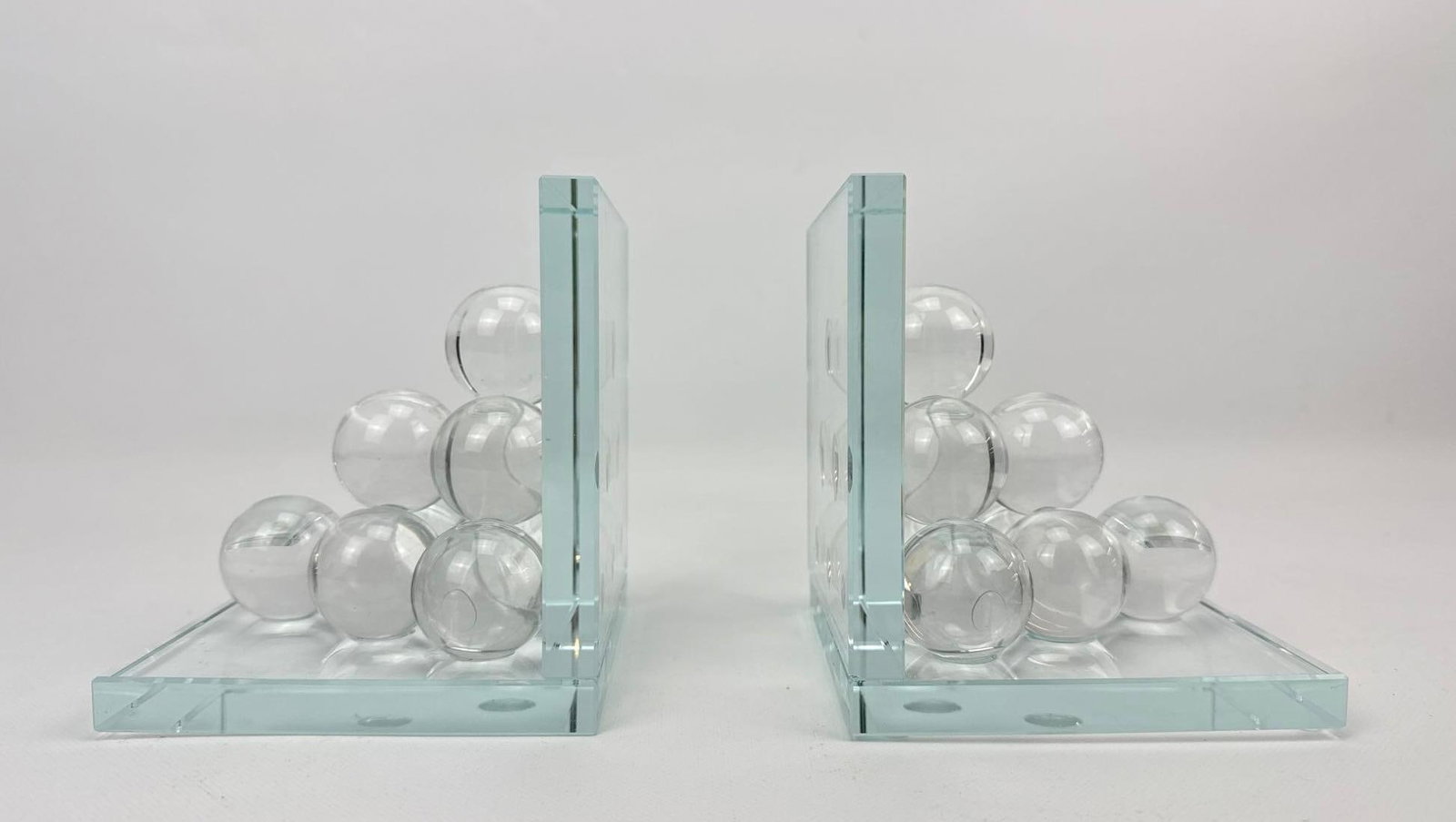 VINTAGE MCM CLEAR ART GLASS OR CRYSTAL GEOMETRIC BALL BOOKENDS (1 of 7)