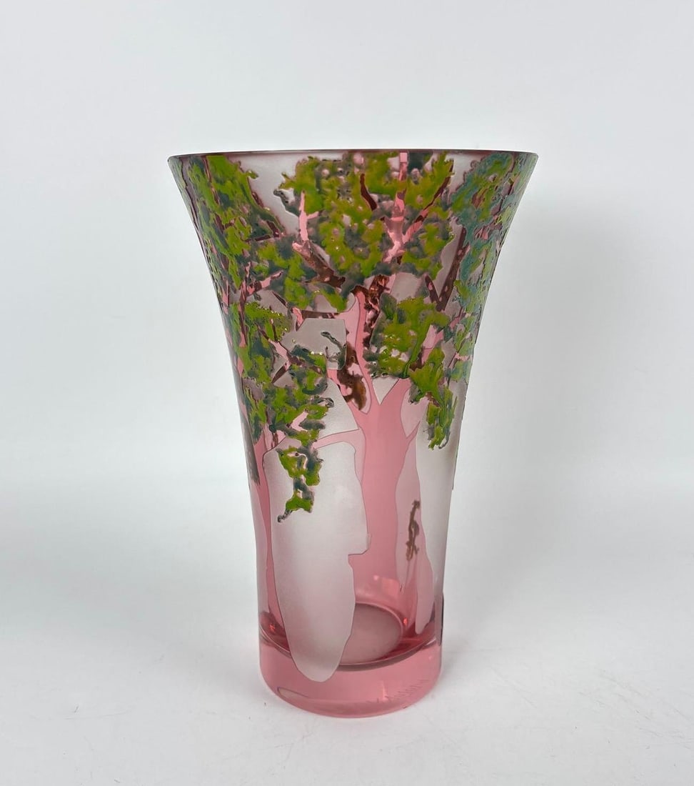 FRENCH CAMEO GLASS VASE WITH ACID-ETCHED FOREST LANDSCAPE, SIGNED (1 of 8)