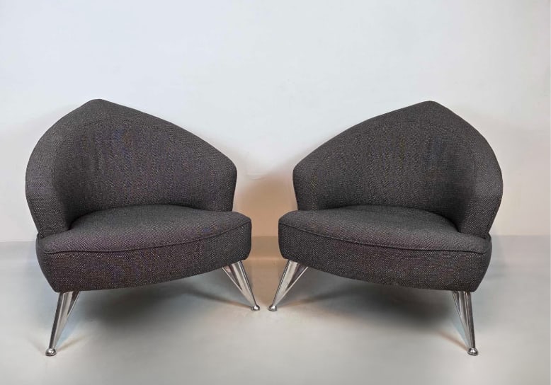 PAIR OF MID-CENTURY MODERN STYLE ASYMMETRICAL LOUNGE CHAIRS WITH CAST ALUMINUM LEGS (1 of 12)