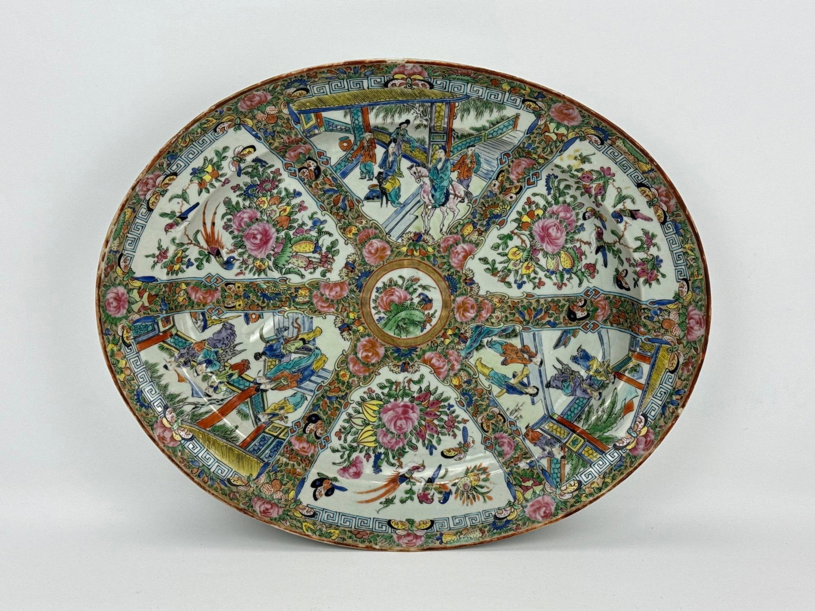LARGE ANTIQUE CHINESE EXPORT ROSE MEDALLION PORCELAIN MEAT PLATTER (1 of 10)