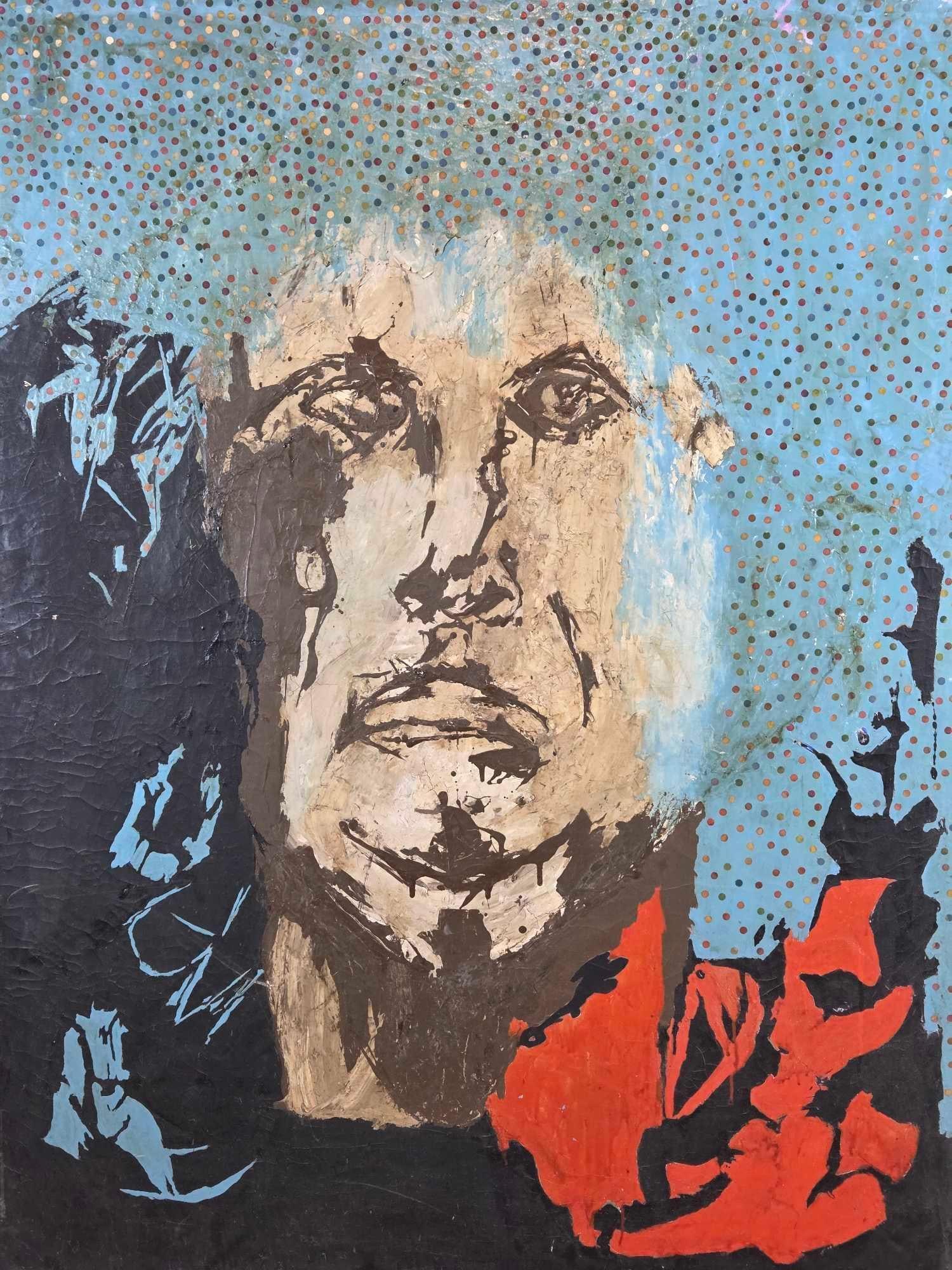 BERNARDUCCI LARGE MID-CENTURY MODERN ABSTRACT EXPRESSIONIST OIL PAINTING THE PHILOSOPHER: Large mid-century abstract expressionist oil on canvas portrait painting titled "The Philosopher signed by the artist on the verso. Approximate Dimensions: 48" x 36.5" Artist or Ma