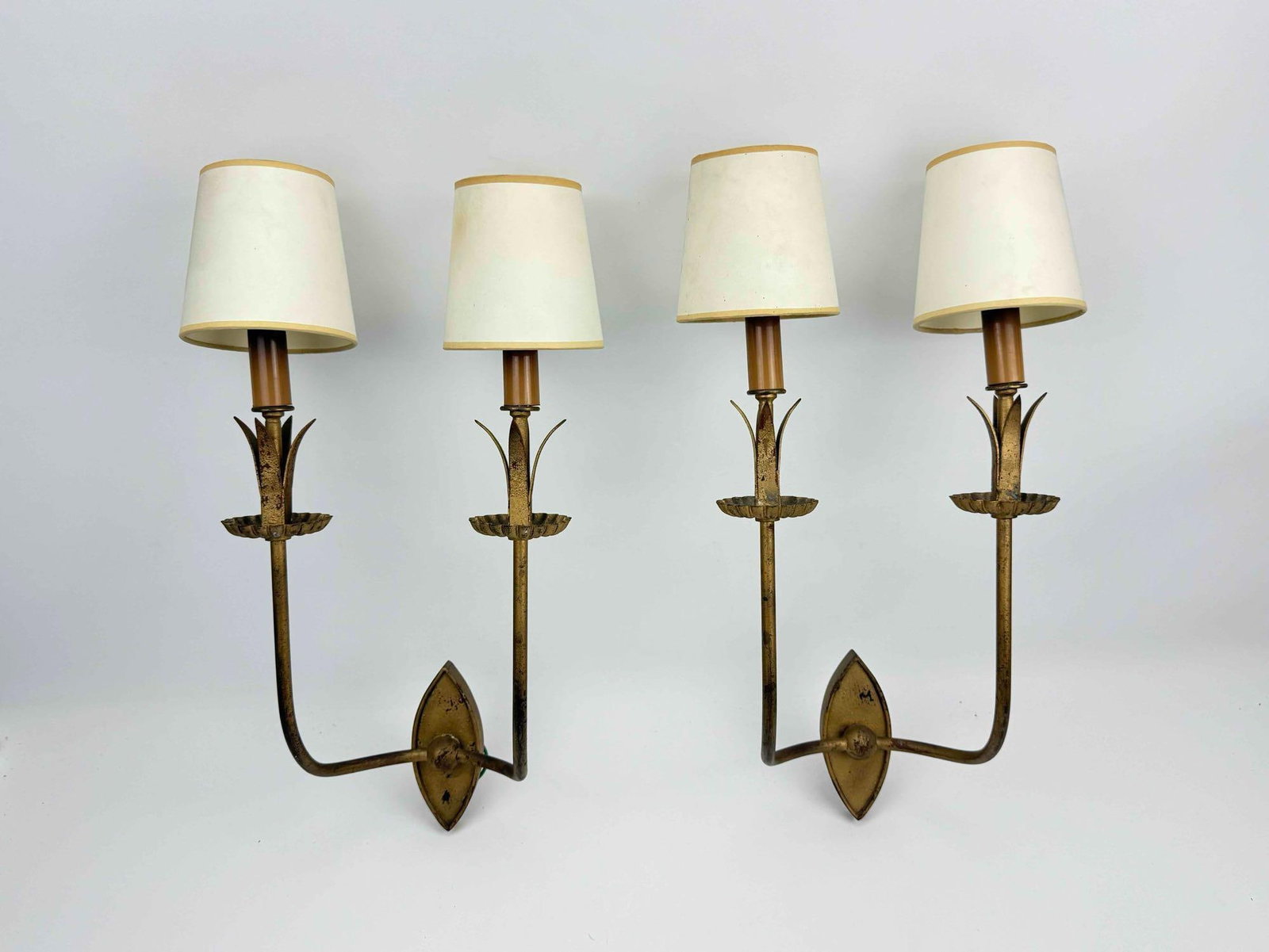 PAIR OF VINTAGE HOLLYWOOD REGENCY GILT METAL TWO-LIGHT WALL SCONCES (2 of 2) (1 of 8)