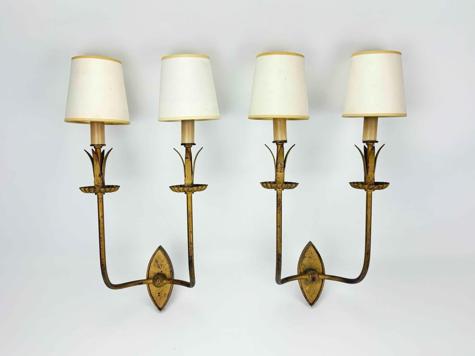PAIR OF VINTAGE HOLLYWOOD REGENCY GILT METAL TWO-LIGHT WALL SCONCES (3 OF 4) (1 of 16)