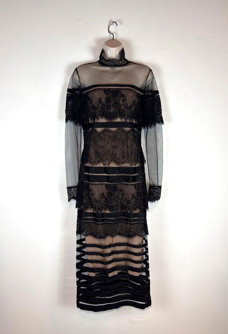ALBERTA FERRETTI ITALIAN DESIGNER BLACK LACE MESH MIDI DRESS (1 of 14)